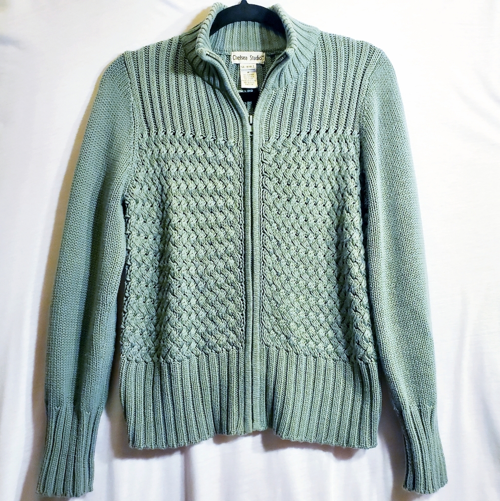 Chelsea Studio Pistachio Zip Up Cardigan Sweater M